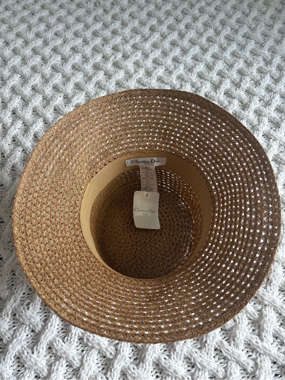 Christian Dior Woven Straw Bucket Hat in Brown with Black & Cream Band. - Picture 4 of 7